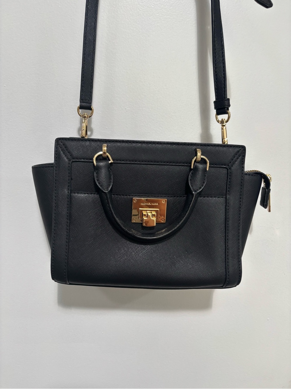 Michael Kors Black Saffiano Satchel with Gold Hardware